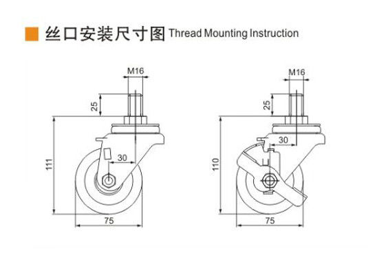 Giá tốt. 3 inch 180kg Threaded PO Equipment Casters By Swivel And Brake Type M623S-03 trực tuyến