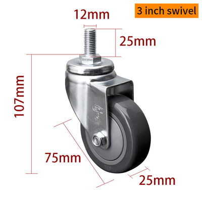 Giá tốt. 75mm bánh xe quay 80kg Threaded TPU 3 inch quay quay với phanh trực tuyến