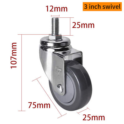 Bon prix Les roues de moteur légères de 75 mm 3 à moteur pivotant avec frein 3723S-77 en ligne