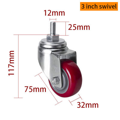 Giá tốt. EDL Trung hạn 3inch 150kg Đỏ TPU Threaded Caster bởi Swivel và loại phanh 503S-86 trực tuyến