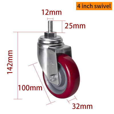 Good price EDL Medium Duty 4inch 150kg Red TPU Threaded Caster by Swivel and Brake type online