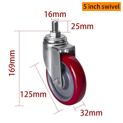 Giá tốt. EDL Trung bình 5inch 150kg Đỏ TPU Threaded Caster bằng quay và phanh loại 505S-86 trực tuyến