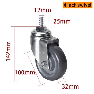 Goede prijs Medium Duty Industrial Casters 4 Inch 150kg Gedrukt TPU Caster 504S-76 online