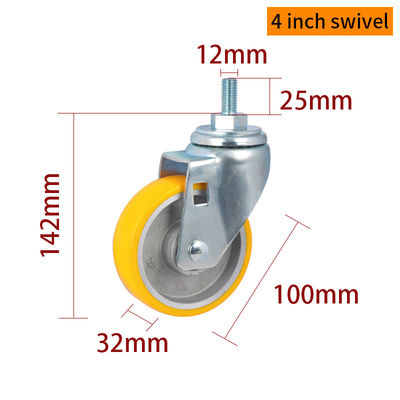Bom preço EDL Medium Duty 4inch 150kg Yellow TPU Threaded Caster por giro e freio tipo 504S-86A on-line