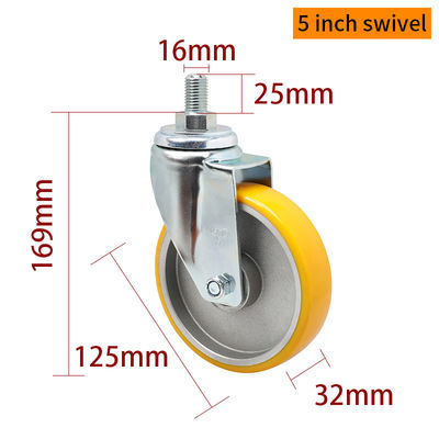 Good price EDL Medium Duty 5inch 150kg Yellow TPU Threaded Caster by Swivel and Brake type 505S-86A online