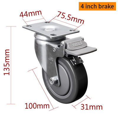 Giá tốt. EDL Trung bình Cải bọc kẽm 4inch 130kg tấm TPU Caster bằng cứng, xoay và phanh loại 5714P-77 trực tuyến