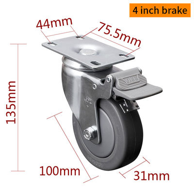 Harga yang bagus EDL Medium Duty Zinc Coating 4inch 110kg Plate TPE Caster dengan tipe kaku, berputar dan rem on line