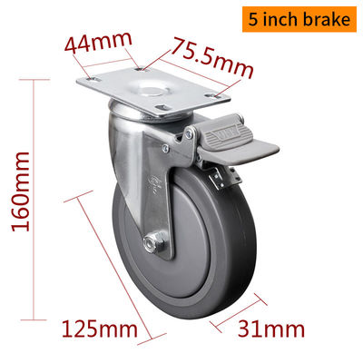Giá tốt. EDL Trung bình Cải bọc kẽm 5inch 110kg tấm TPE Caster bằng cứng, xoay và phanh loại 5715P-57 trực tuyến