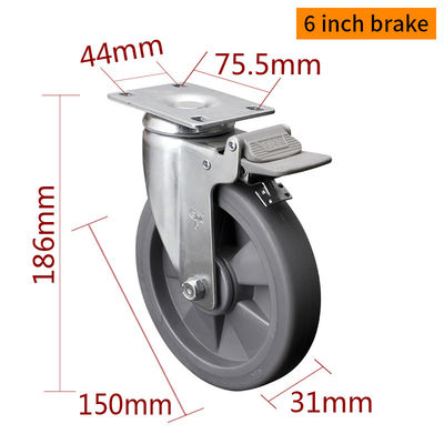 Giá tốt. EDL Trung bình Cải bọc kẽm 6inch 110kg tấm TPE Caster bằng cứng, xoay và phanh loại 5716P-57 trực tuyến