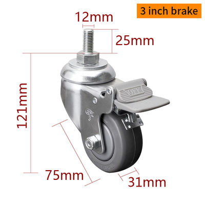 3 Inch Caster thay thế bánh xe 75mm Threaded Medium Duty Castors