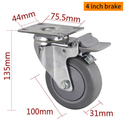 Giá tốt. 4 Inch Industrial Caster Wheels Chrome Lớp phủ bởi cứng quay và phanh trực tuyến