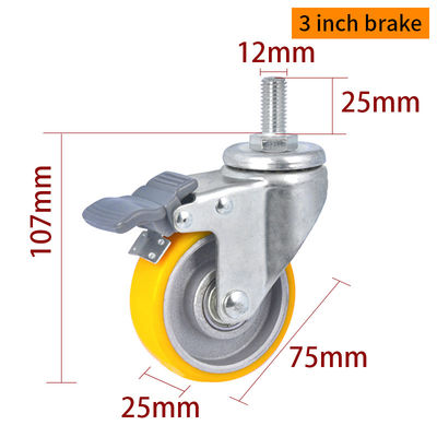 Harga yang bagus Aluminium Core 75mm Swivel Castors Light Duty 3 Inch Castors Dengan Rem on line