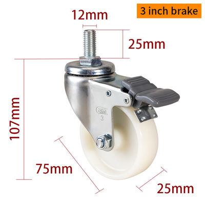 Trò chơi White Light Duty Threaded 3 bánh xe Caster với phanh 363S-23