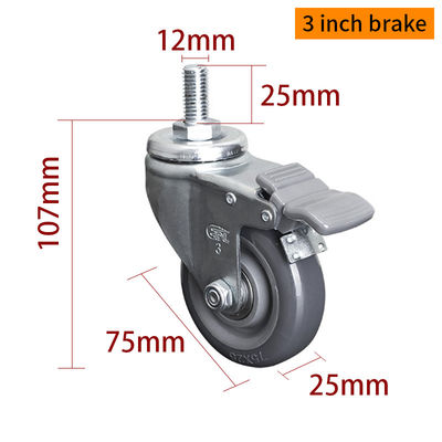 Good price 3 Inch Swivel Caster Wheels , 75mm Castors With Brakes 363S-76 online