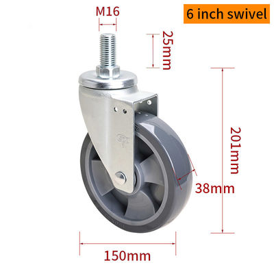 Good price Medium Duty TPU Caster 6 Inch 250kg Load Threaded Castor Wheels online