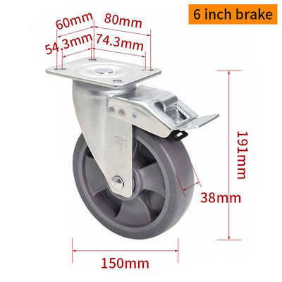 Goede prijs EDL Medium Duty 6 inch Caster TPE Plate door stijf, draaiend en rem type 200kg 666P-56 online