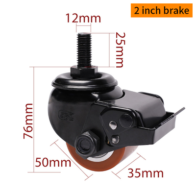 Good price EDL TPU Equipment Casters  2 Inch Threaded Casters  250Kg Load With Brake M412S-86A online