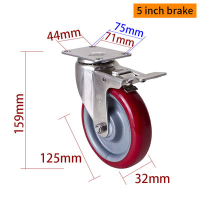 ราคาดี EDL 5Inch Stainless Steel Medium Duty Caster With Red TPU Wheel Loading 150Kg S545P-85 ออนไลน์