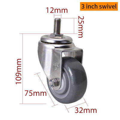 Bom preço EDL 3Inch Stainless Steel Caster Loading 150Kg with TPU Wheel  Threaded Swivel/Brake S543S-75 on-line