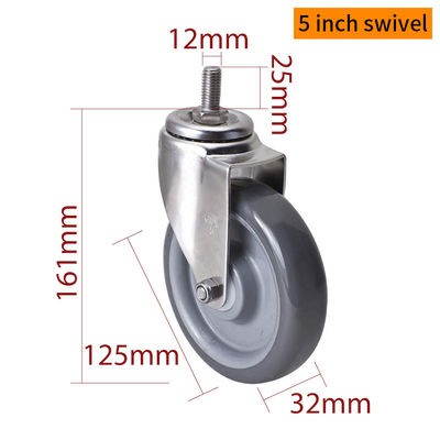 Bom preço EDL 5Inch Stainless Steel Caster Loading 150Kg with TPU Wheel  Threaded Swivel/Brake S545S-75 on-line