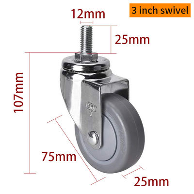 Giá tốt. Chrom phủ nhẹ nhiệm vụ Casters 3 Inch 70kg Threaded TPE Caster trực tuyến