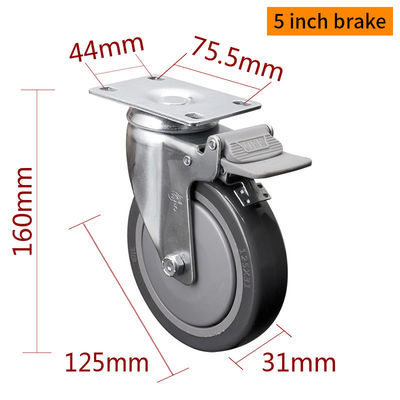Giá tốt. EDL Trung bình Cải bọc kẽm 5inch 130kg tấm TPU Caster bằng cứng, xoay và phanh loại 5715P-77 trực tuyến
