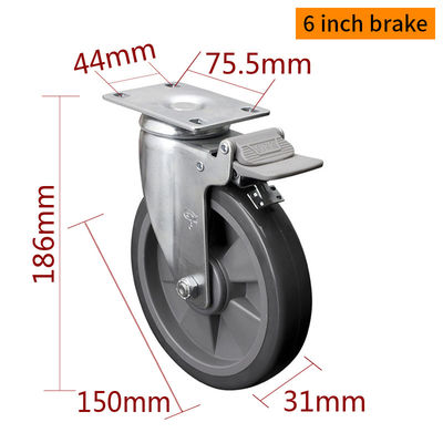Giá tốt. EDL Trung bình Cải bọc kẽm 6inch 130kg tấm TPU Caster bằng cứng, xoay và phanh loại 5716P-77 trực tuyến
