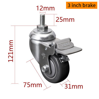 Giá tốt. EDL Trung bình Cải bọc kẽm 3inch 130kg Threaded TPU Caster bởi Swivel và loại phanh 5713S-77 trực tuyến