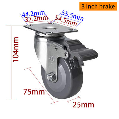 Giá tốt. Grey Light Duty 3 Inch Caster Wheels với phanh được phê duyệt RoHS trực tuyến