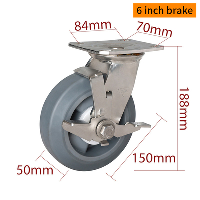 Good price EDL 6 Inch Stainless Steel Heavy Duty Caster With Durable TPE Wheel Loading 350Kg S716P-55 online