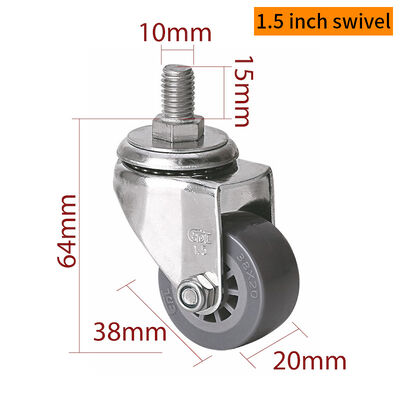 Bon prix EDL 1,5'' rouleaux en acier inoxydable lisse fileté pivotant/fréquenté avec roues en TPU S2615S-73 Charge 35kg en ligne